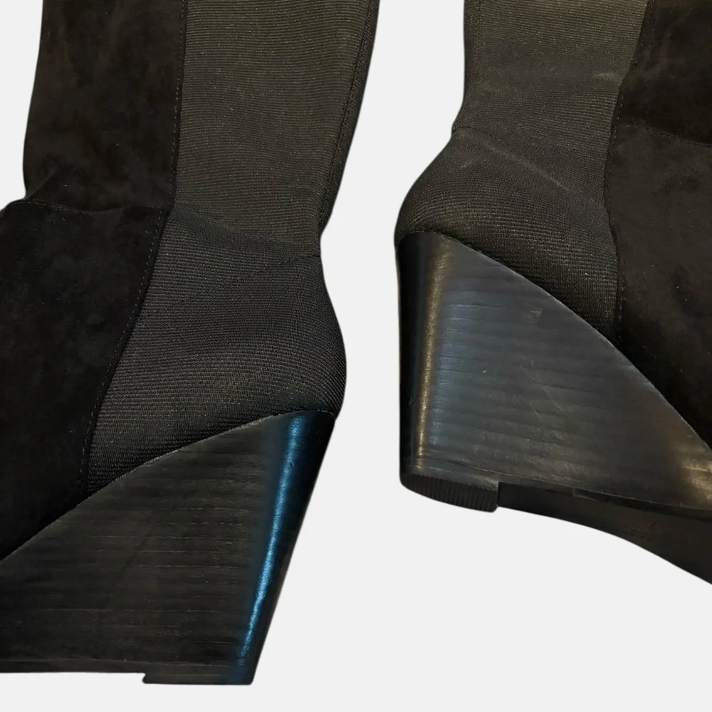 Charles By Charles David Easel Knee-High Black Velvet Pointy-Toe Wedge Boots